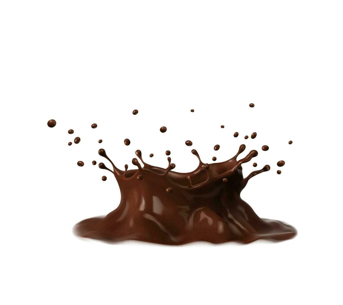 cioccolato, caffè latte o cacao corona spruzzo gocce vettore