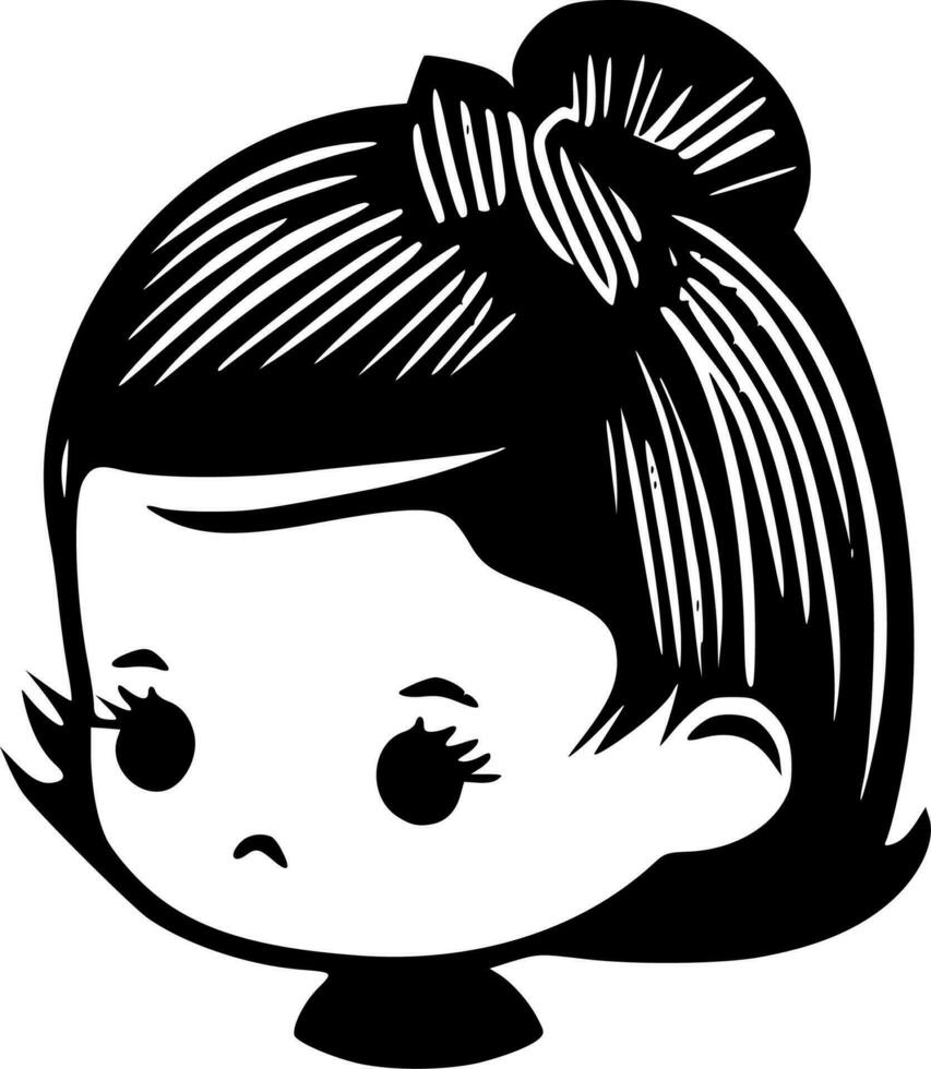 bambino ragazza - nero e bianca isolato icona - vettore illustrazione