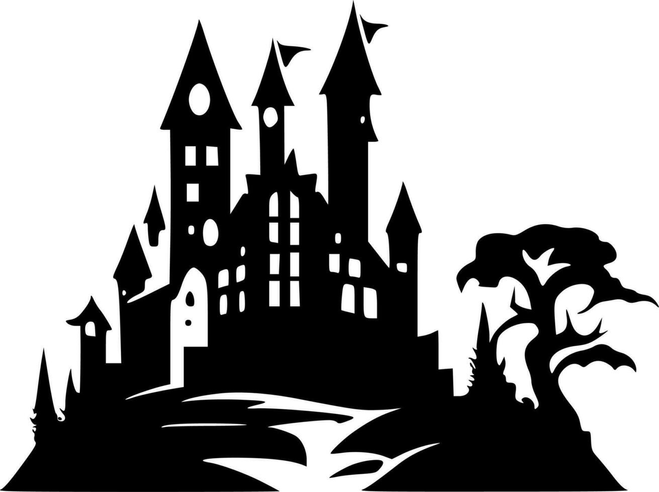 castello - nero e bianca isolato icona - vettore illustrazione