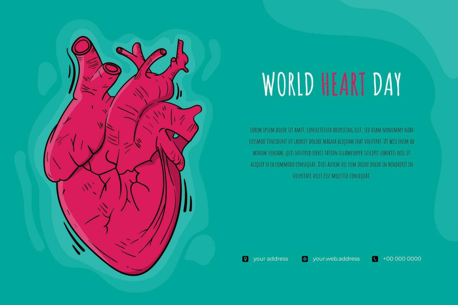 cartone animato di umano cuore illustrazione nel verde sfondo per salutare modello design vettore