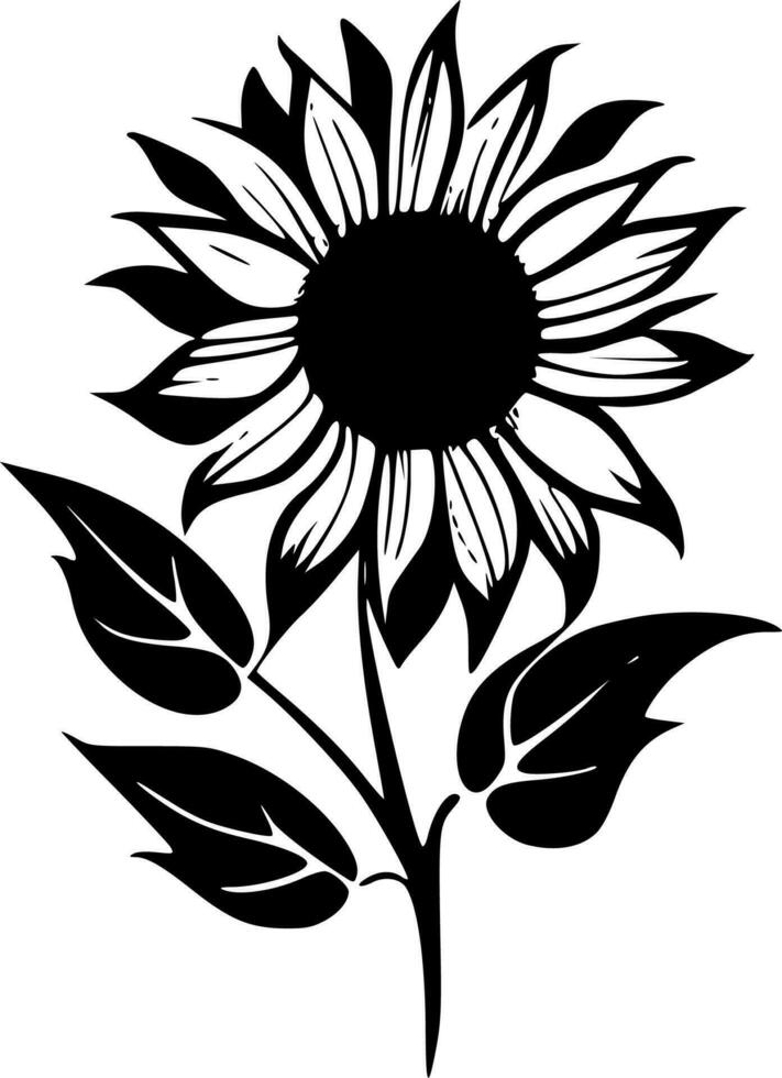 girasole - nero e bianca isolato icona - vettore illustrazione