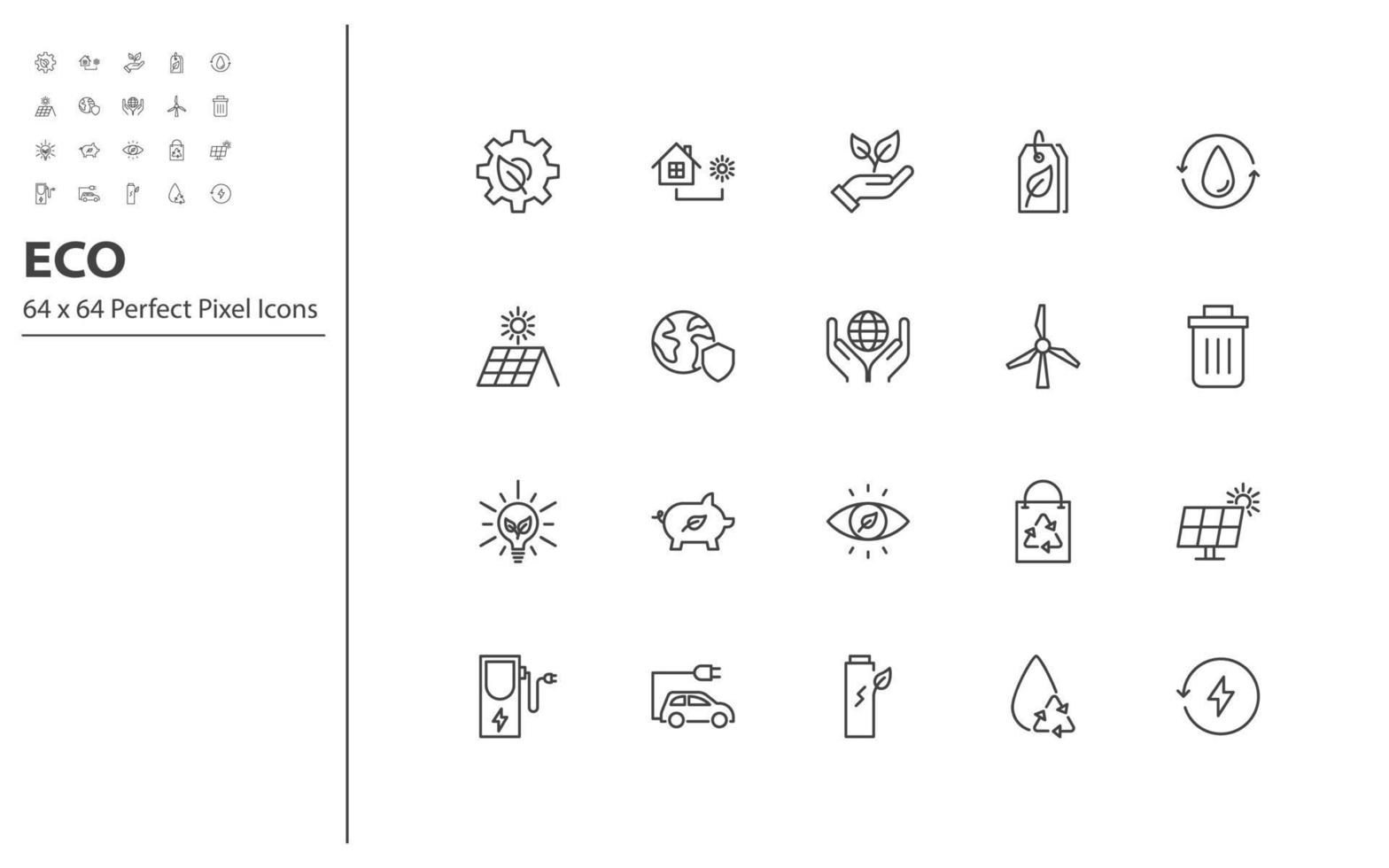 set di icone di linea sottile eco vettore