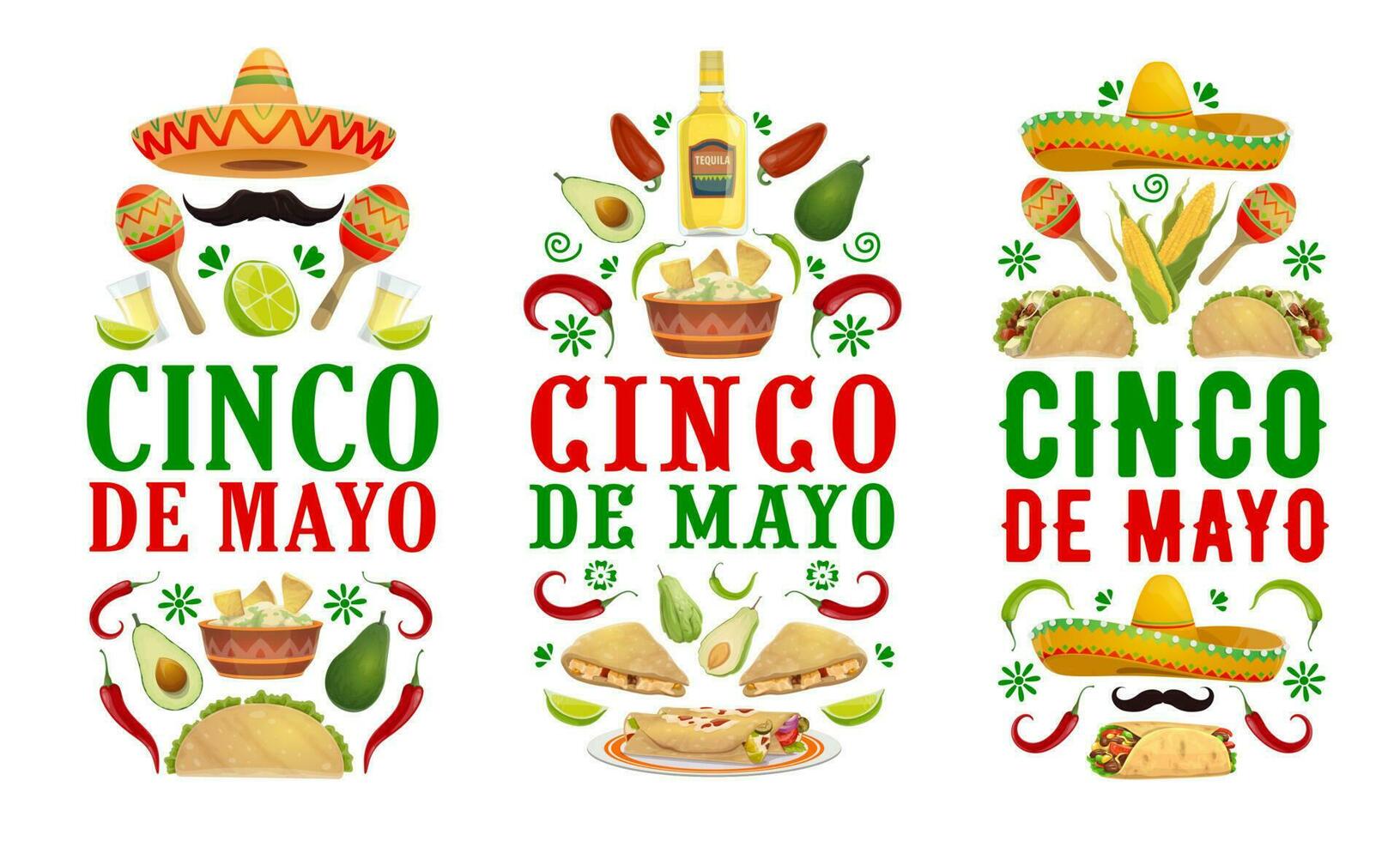 cinco de mayo cibo, bevanda striscioni, messicano vacanza vettore