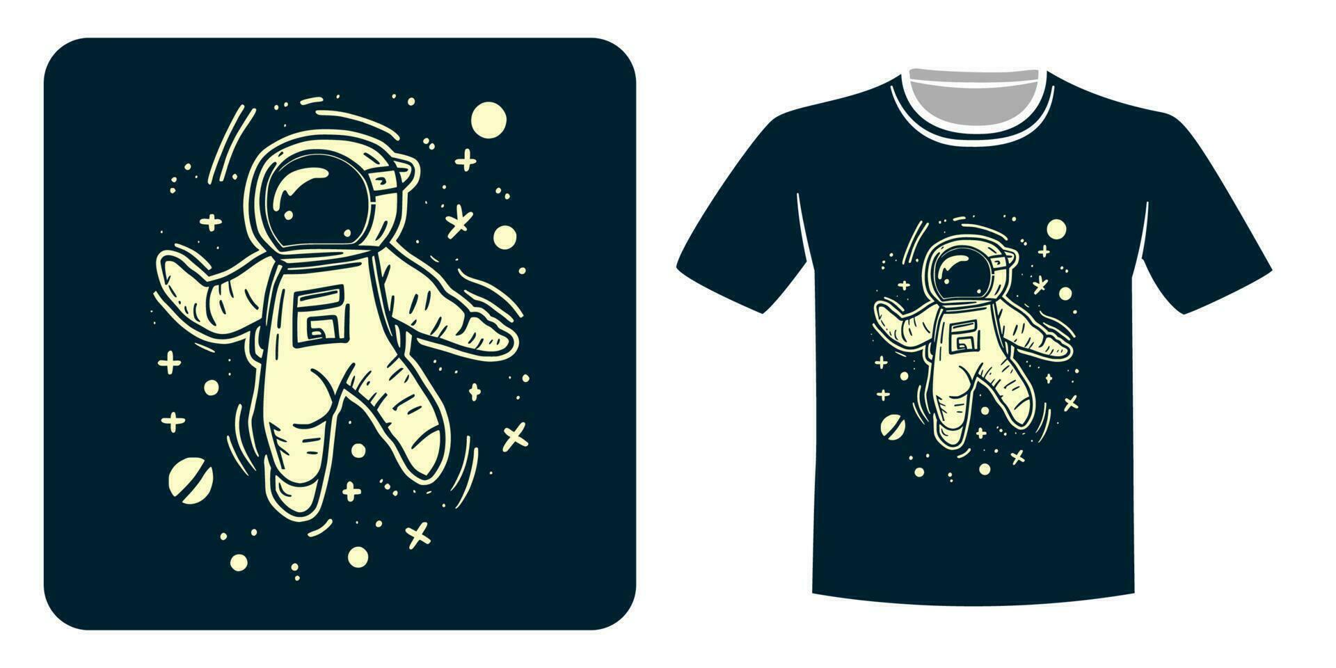 astronauta galleggiante nel spazio per maglietta design vettore