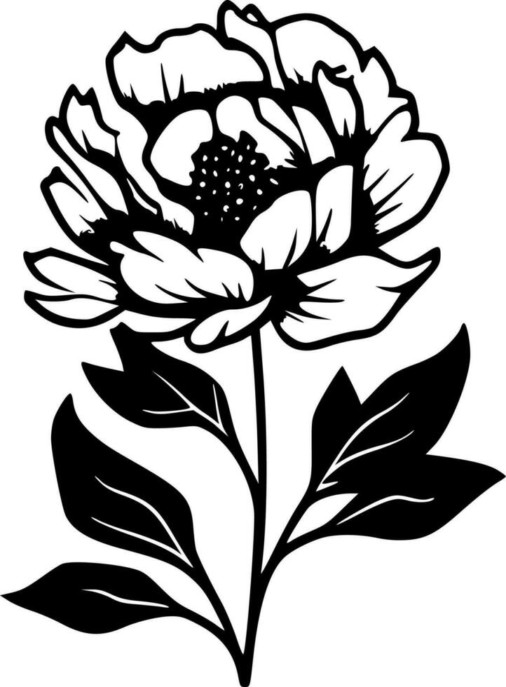 peonia - nero e bianca isolato icona - vettore illustrazione