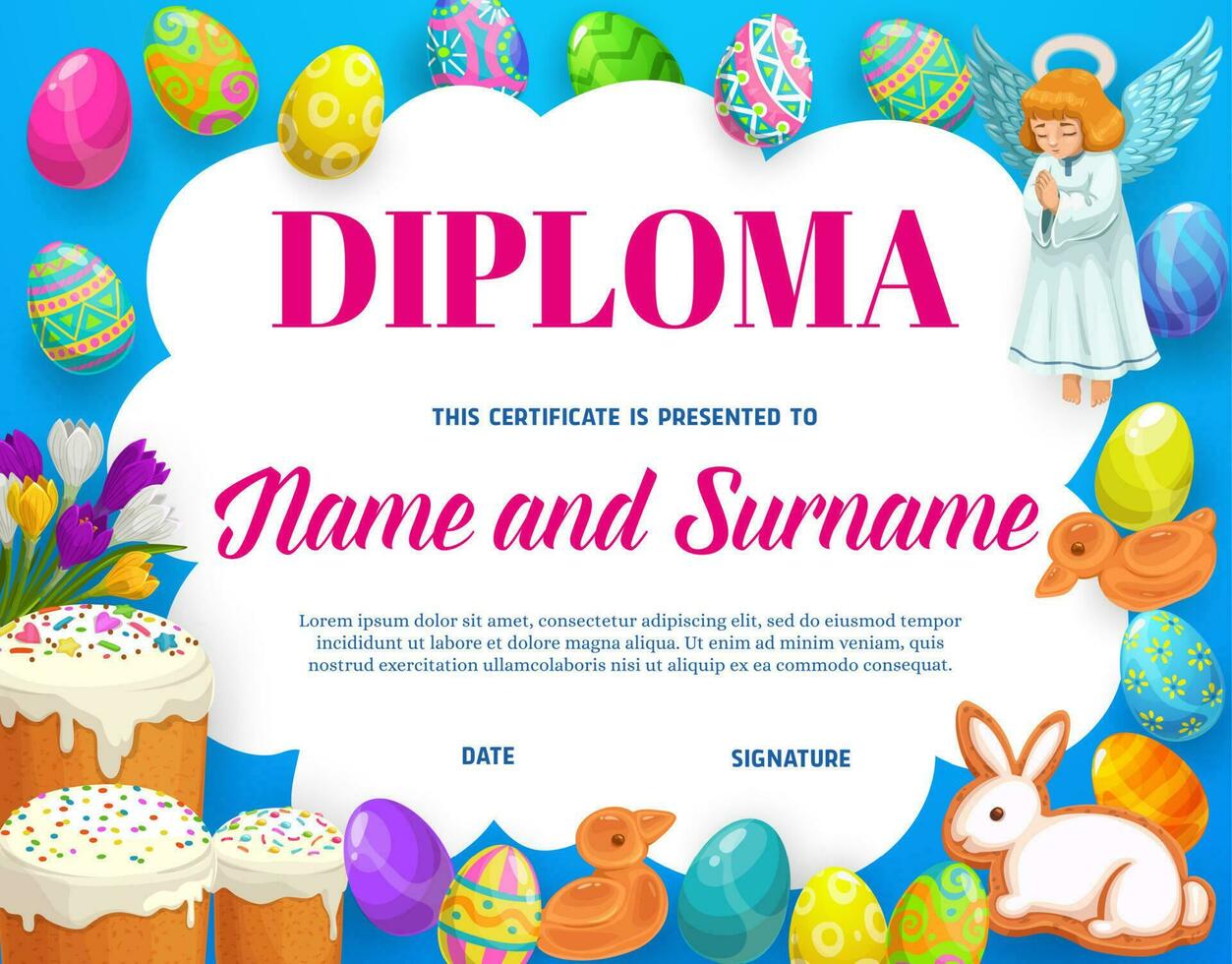 diploma di bambini formazione scolastica con Pasqua uova vettore