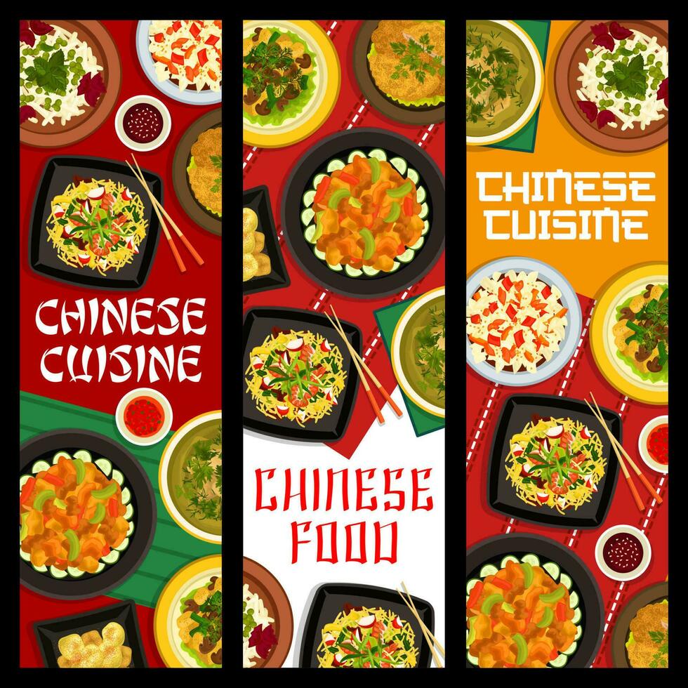 Cinese cucina banner con asiatico cibo piatti vettore