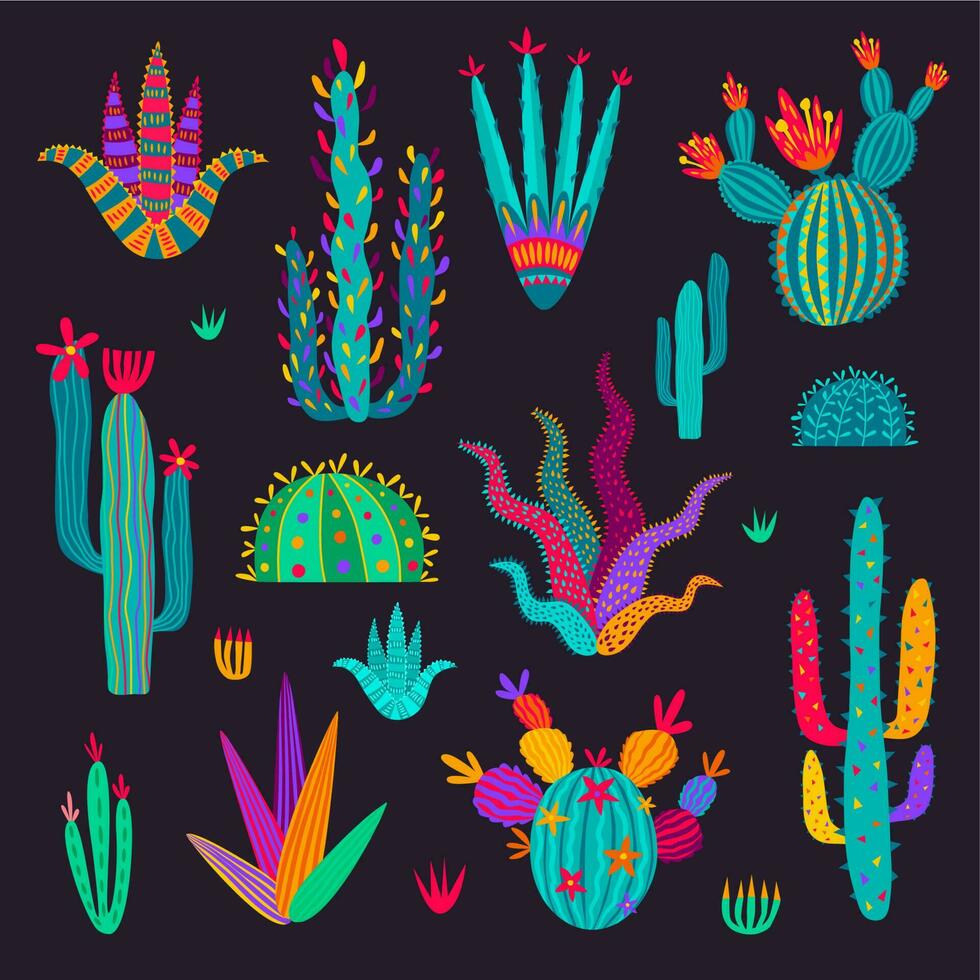 cartone animato messicano cactus, colorato vettore impianti