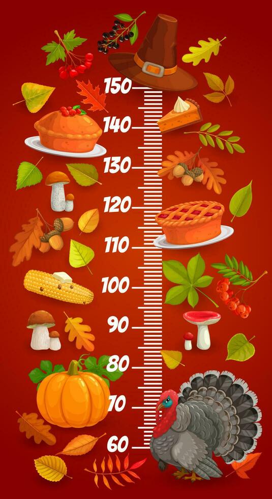 bambini altezza grafico, ringraziamento tacchino e le foglie vettore