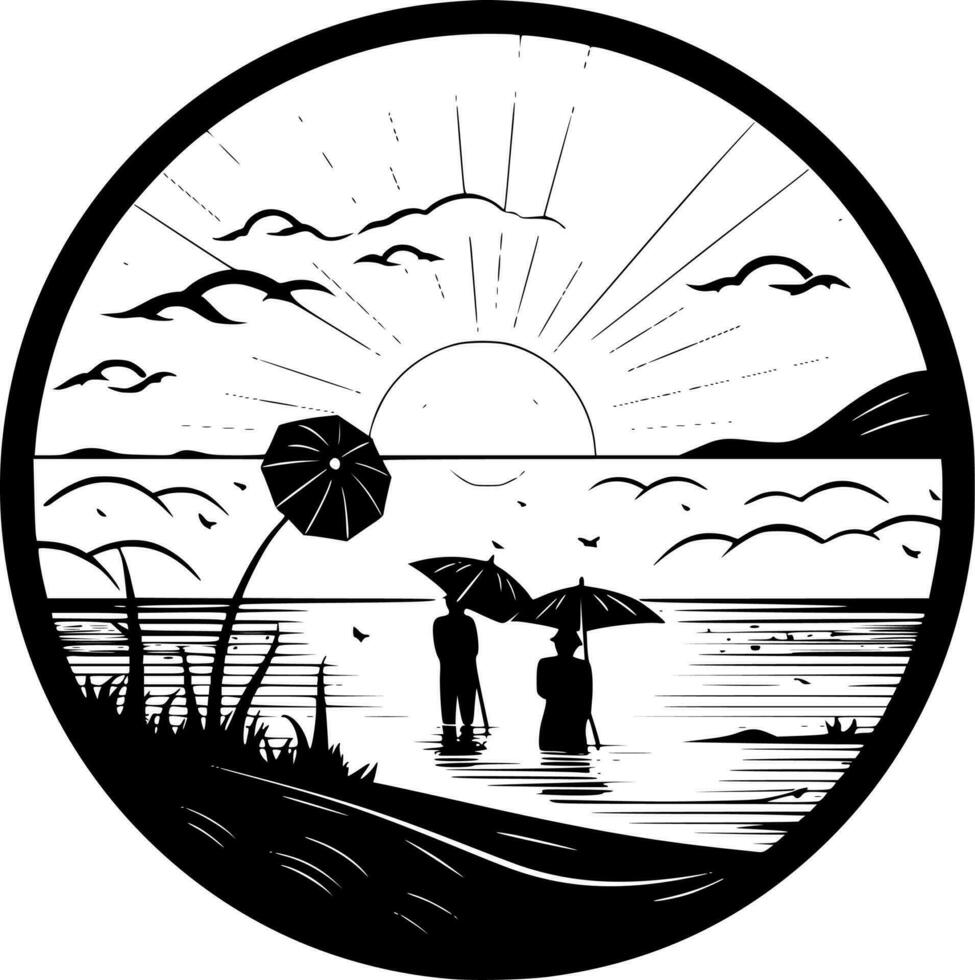 spiaggia sfondo - nero e bianca isolato icona - vettore illustrazione