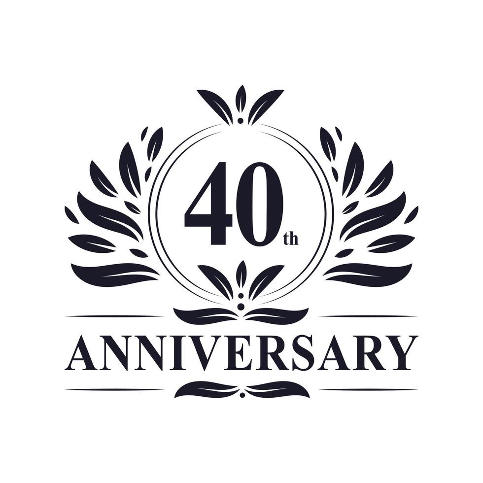 Celebrazione del 40 ° anniversario, lussuoso design del logo dell'anniversario di 40 anni. vettore