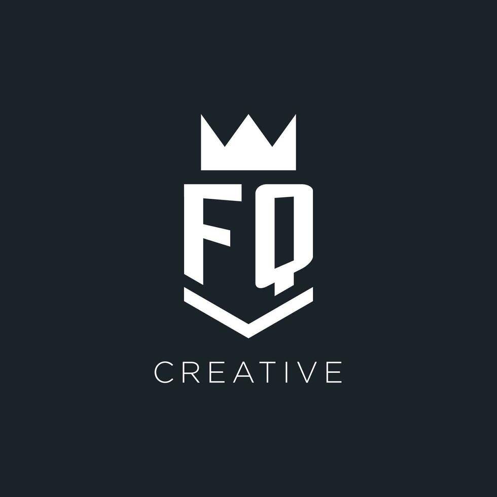 fq logo con scudo e corona, iniziale monogramma logo design vettore