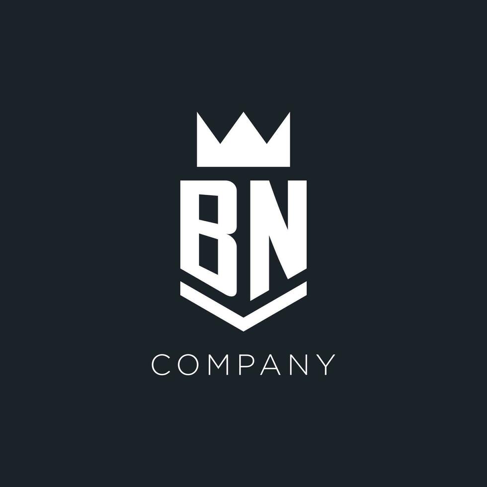 bn logo con scudo e corona, iniziale monogramma logo design vettore