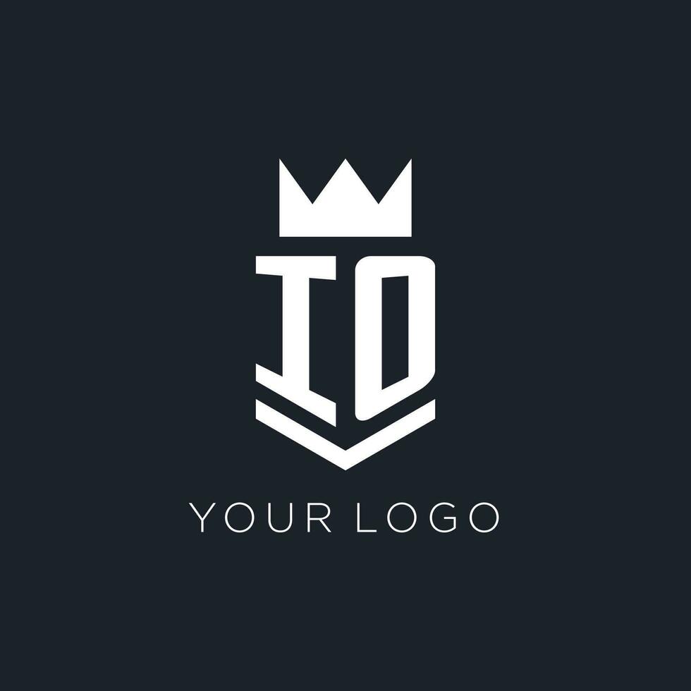 io logo con scudo e corona, iniziale monogramma logo design vettore