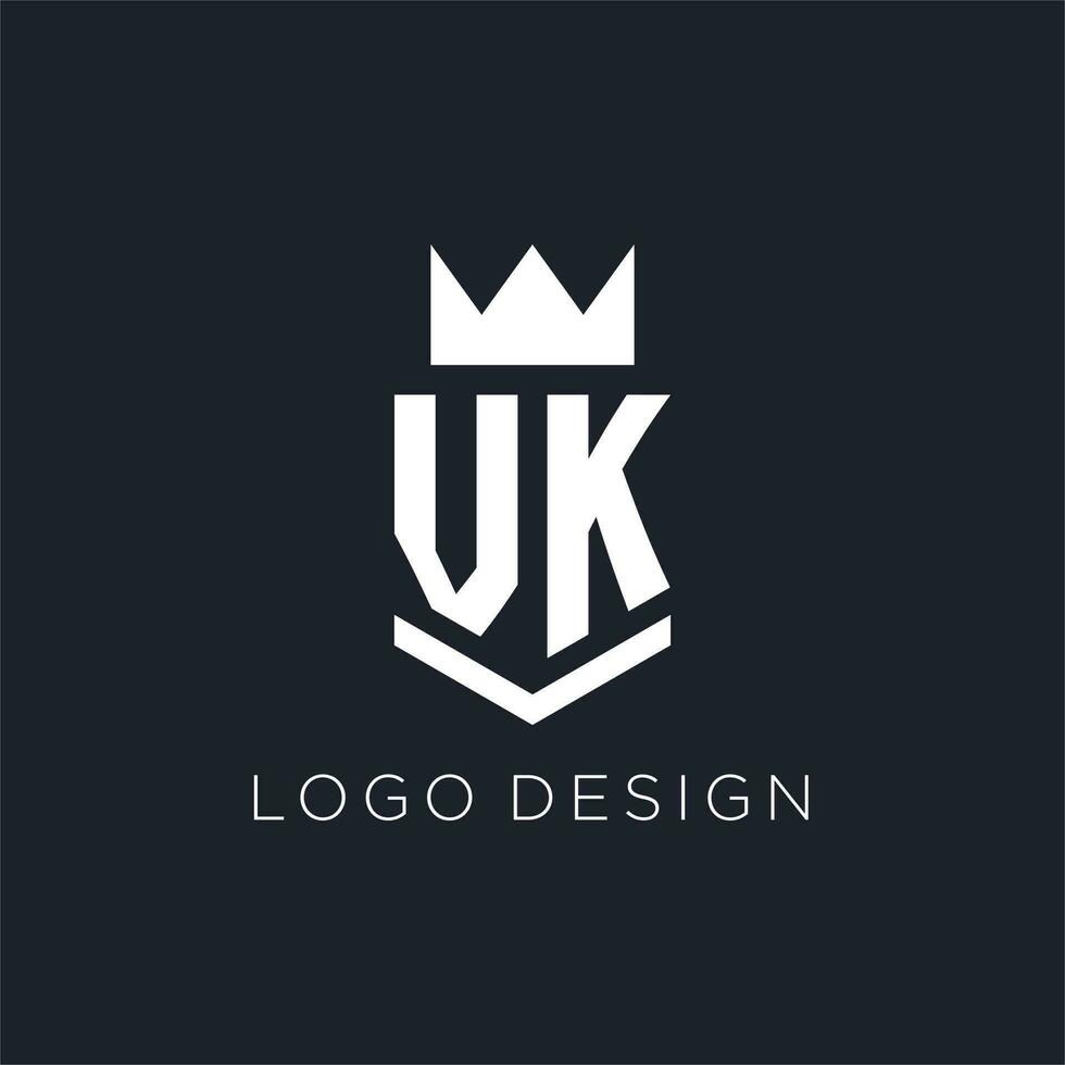 vk logo con scudo e corona, iniziale monogramma logo design vettore