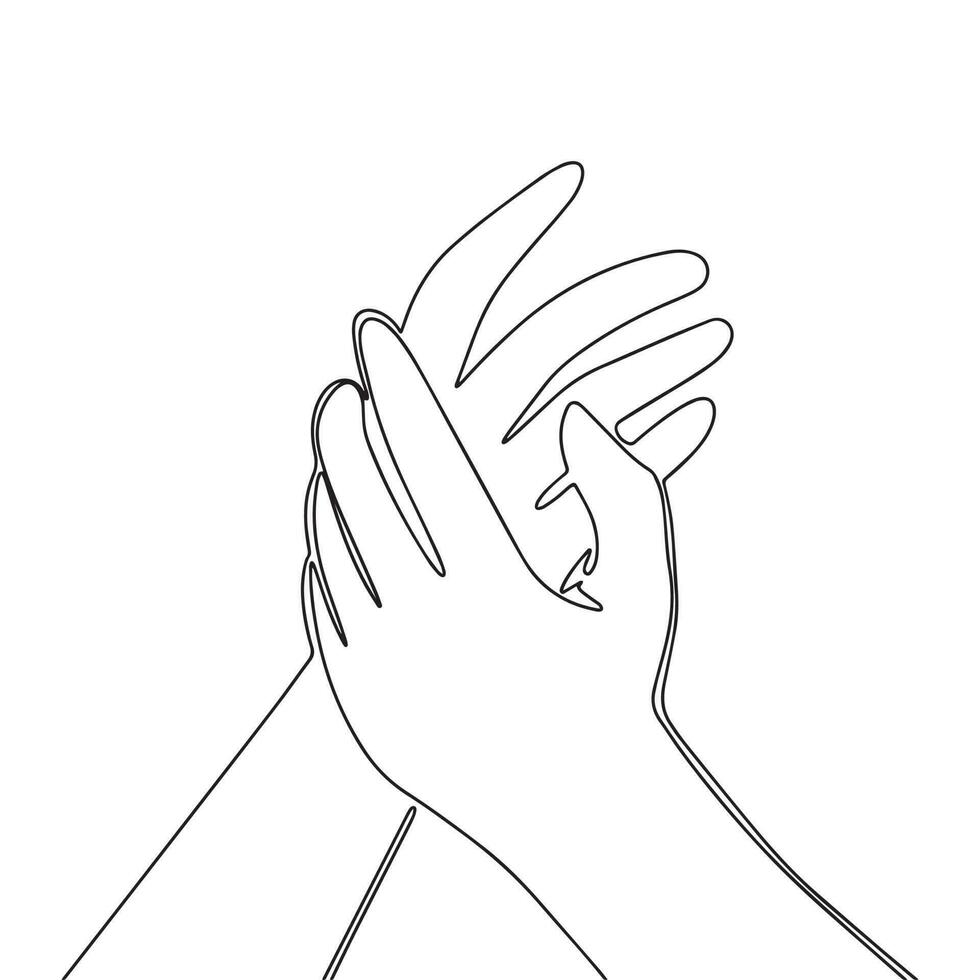 Due umano mani, uno linea continuo. linea arte palma, braccio schema vettore illustrazione.