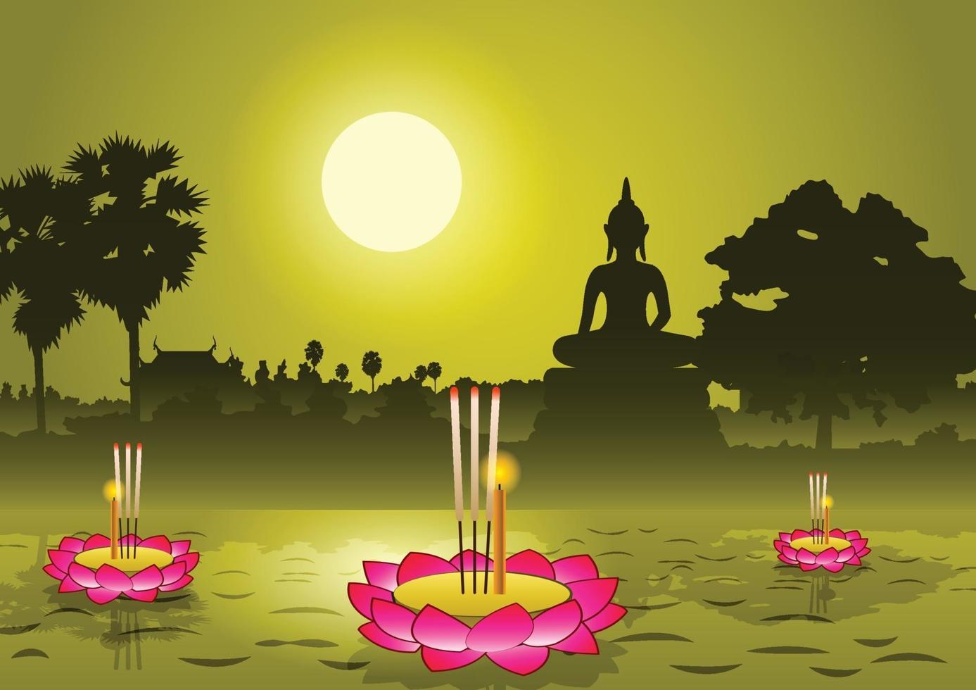 festival di loy krathong in thailandia vettore