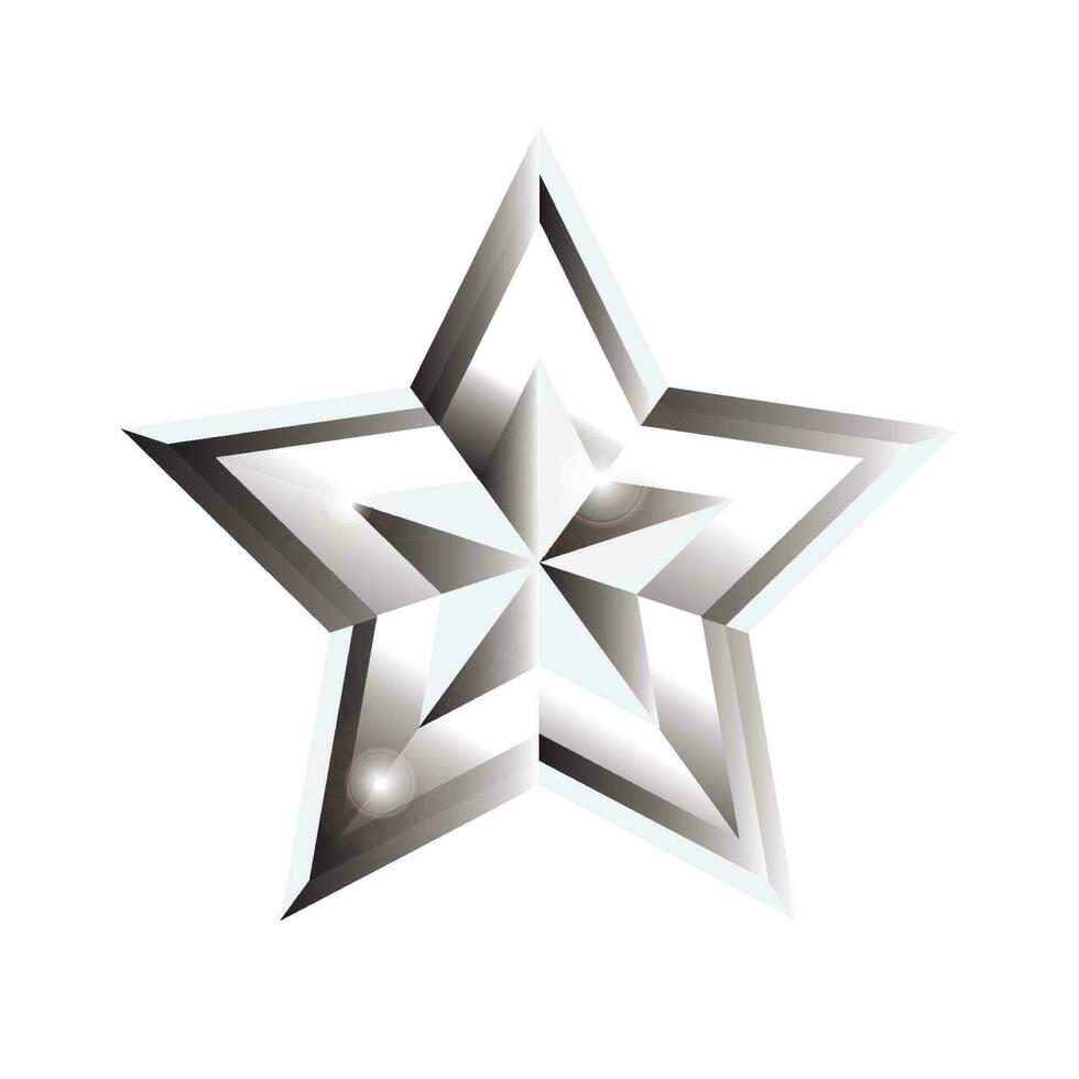 3d metallico raggiante stella, scintillante argento pendenza stella forma, 3d interpretazione stella vettore