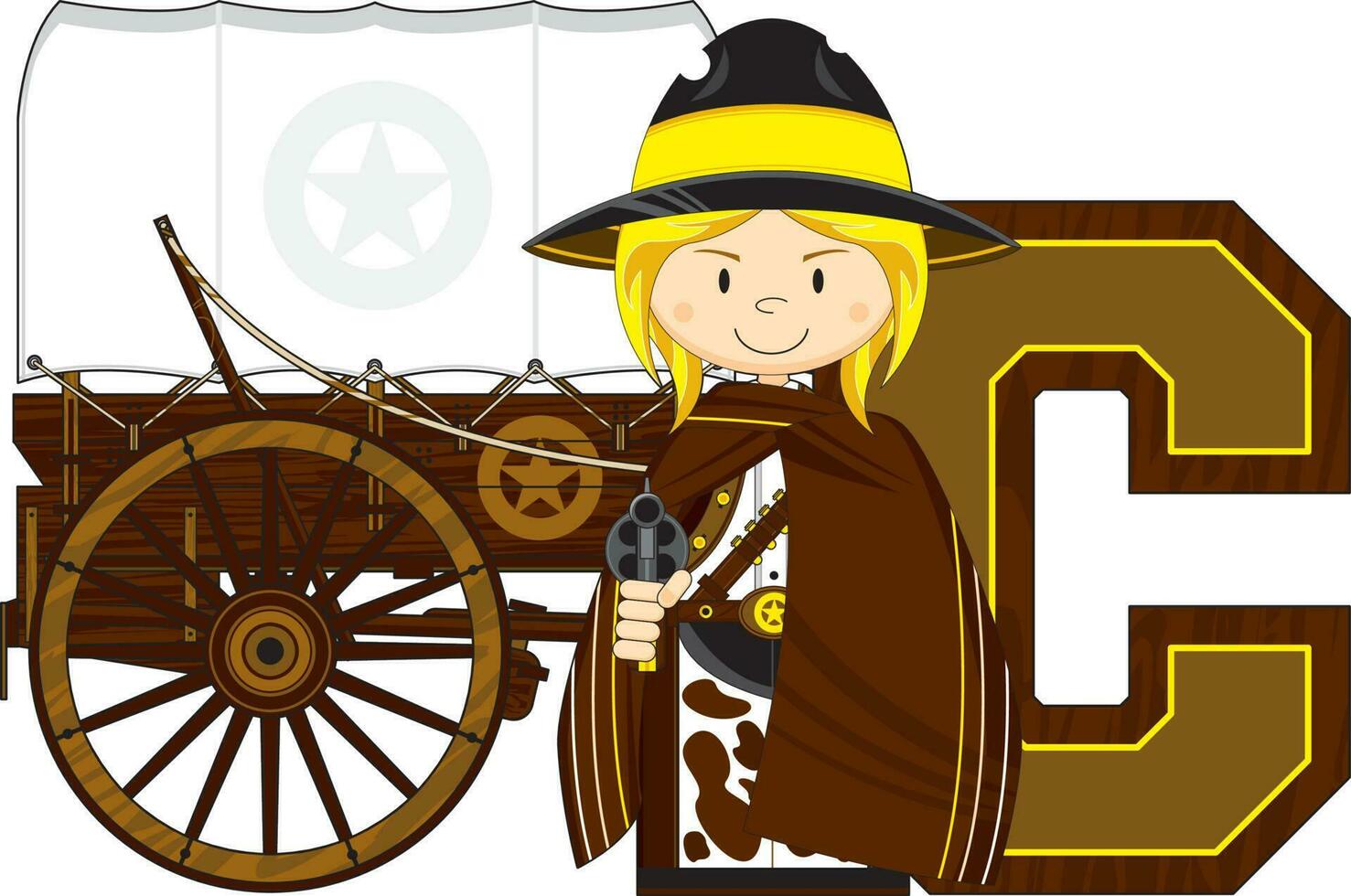 c è per cowboy cowgirl selvaggio ovest alfabeto apprendimento educativo illustrazione vettore