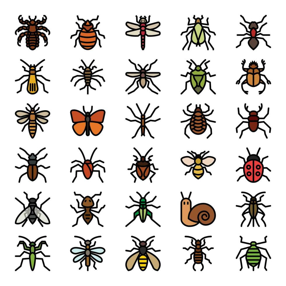 pieno schema icone per insetti. vettore