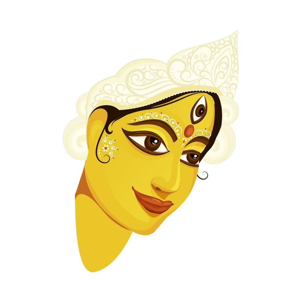 giallo tryambake dea Durga viso al di sopra di bianca sfondo. vettore
