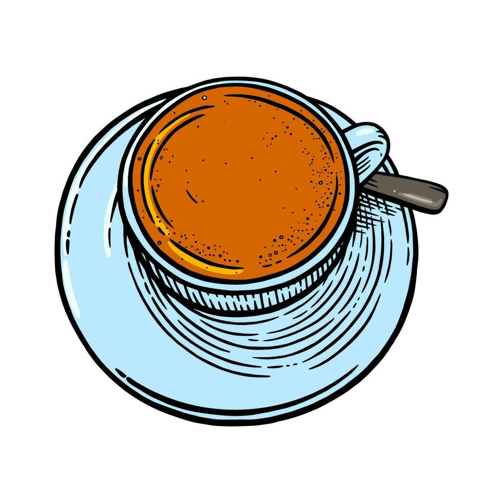 tè tazza con cucchiaio e sauser. schizzo di tè tazza. vettore illustrazione