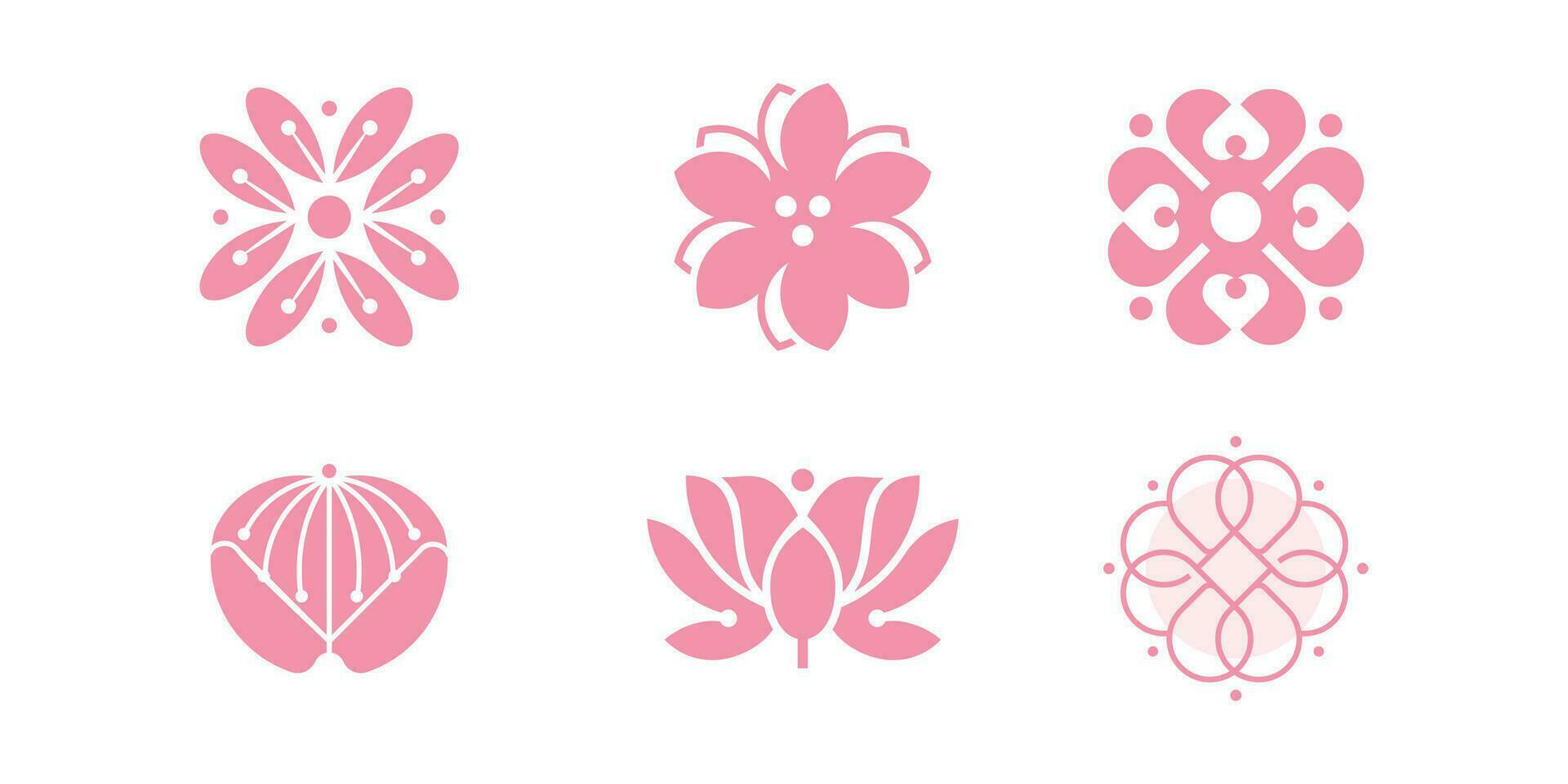 fiore icona set.giapponese stile logo design modello. ciliegia fiorire rosa fiori su bianca sfondo vettore