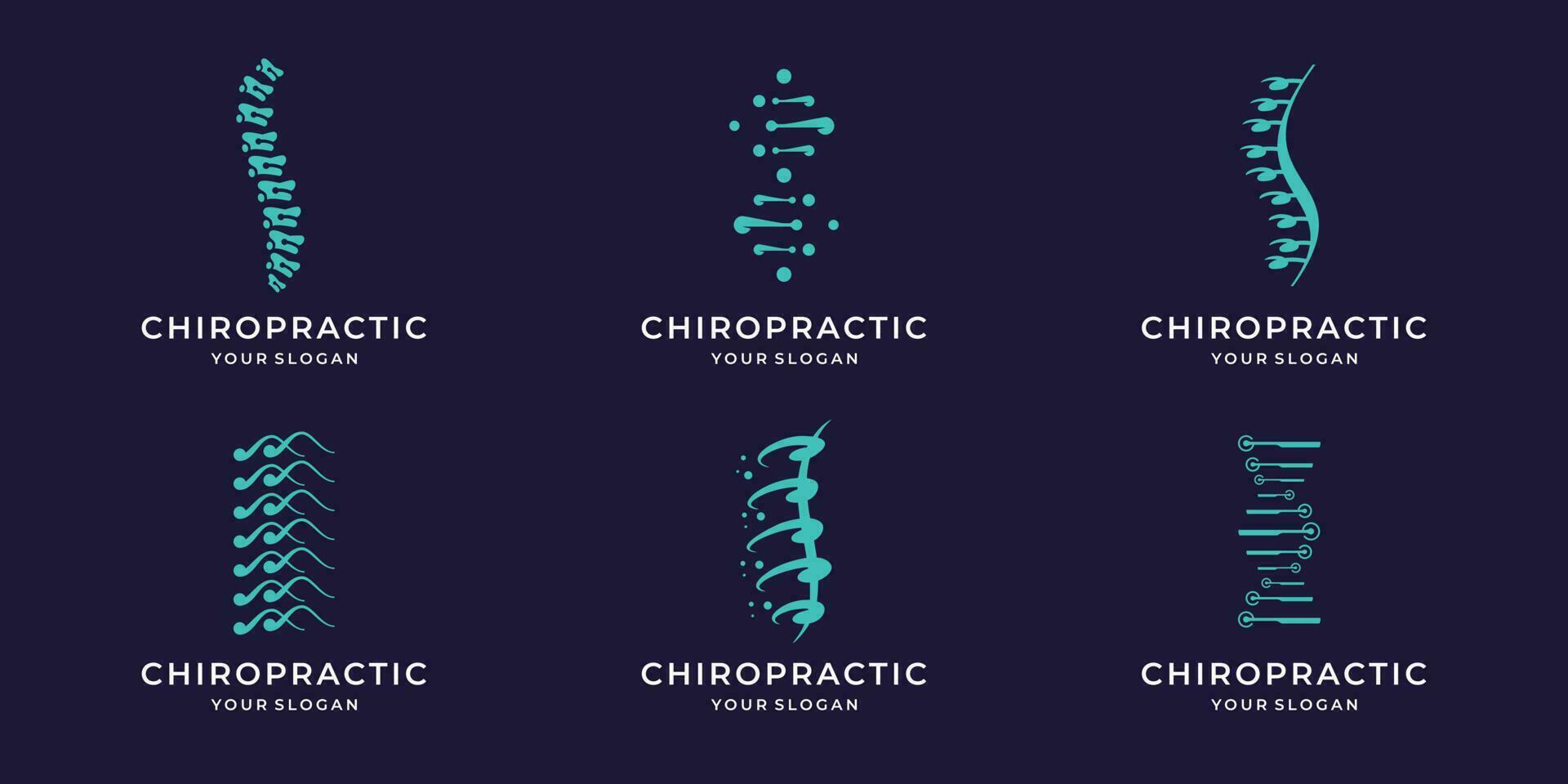 impostato di astratto chiropratica logo. massaggio, indietro dolore, colonna vertebrale simbolo osteopatia. icona impostato logotipo. vettore