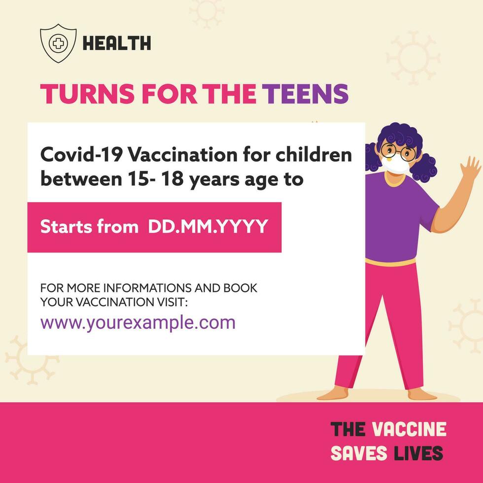 covid-19 vaccino a disposizione per bambini fra 15-18 anni vecchio con adolescenziale ragazza indossare sicurezza maschera. vettore