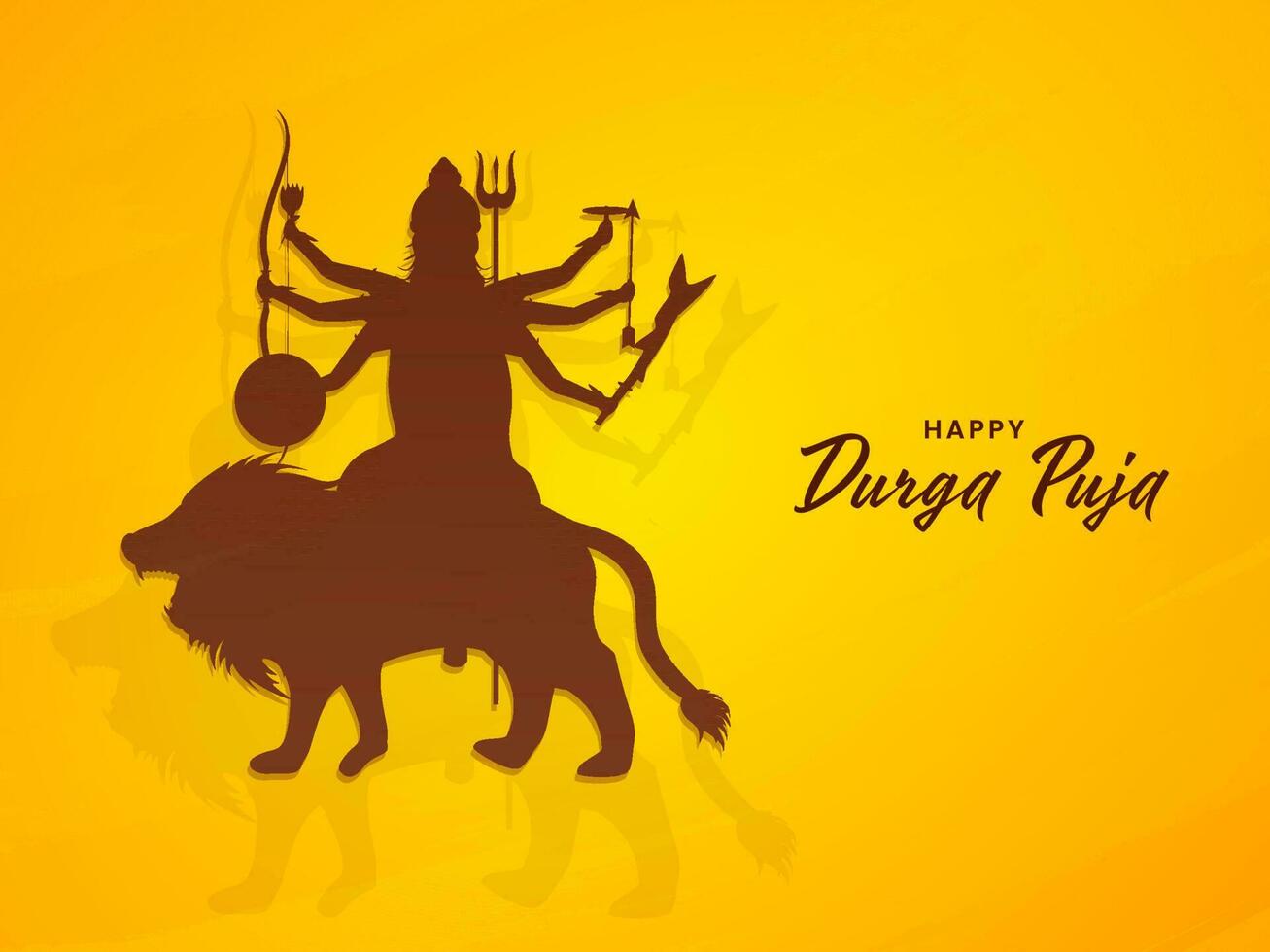 contento Durga puja celebrazione manifesto design con silhouette dea Durga maa contro cromo giallo sfondo. vettore