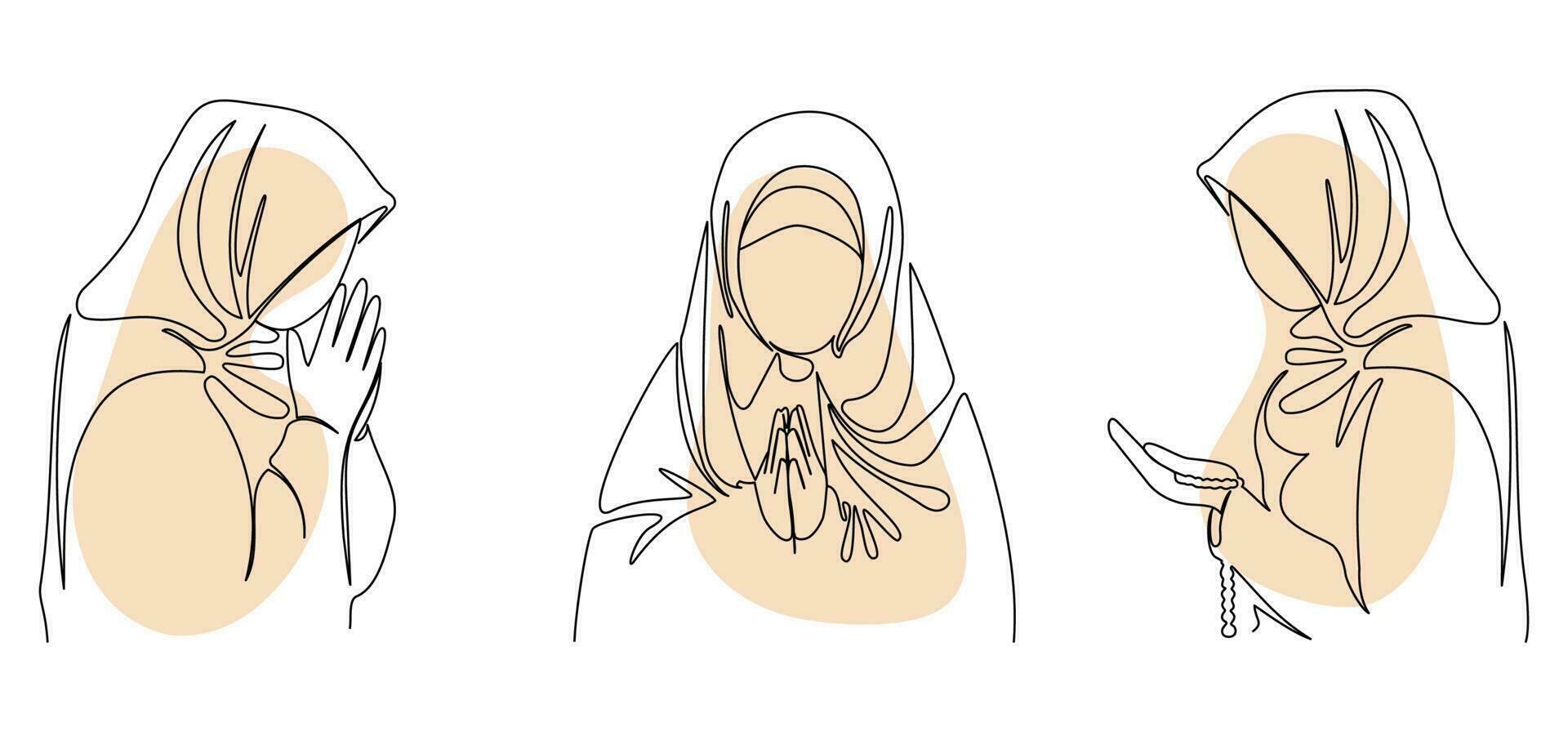 musulmano arabo donna pregando. un' ragazza nel un' sciarpa, pregando. logo uno linea Da donna hijab sciarpa. hijab vettore illustrazione impostare.