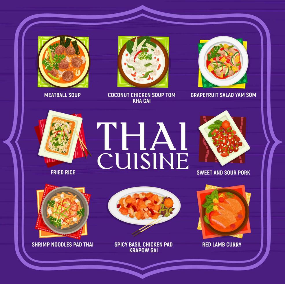 tailandese cucina ristorante cibo menù vettore copertina