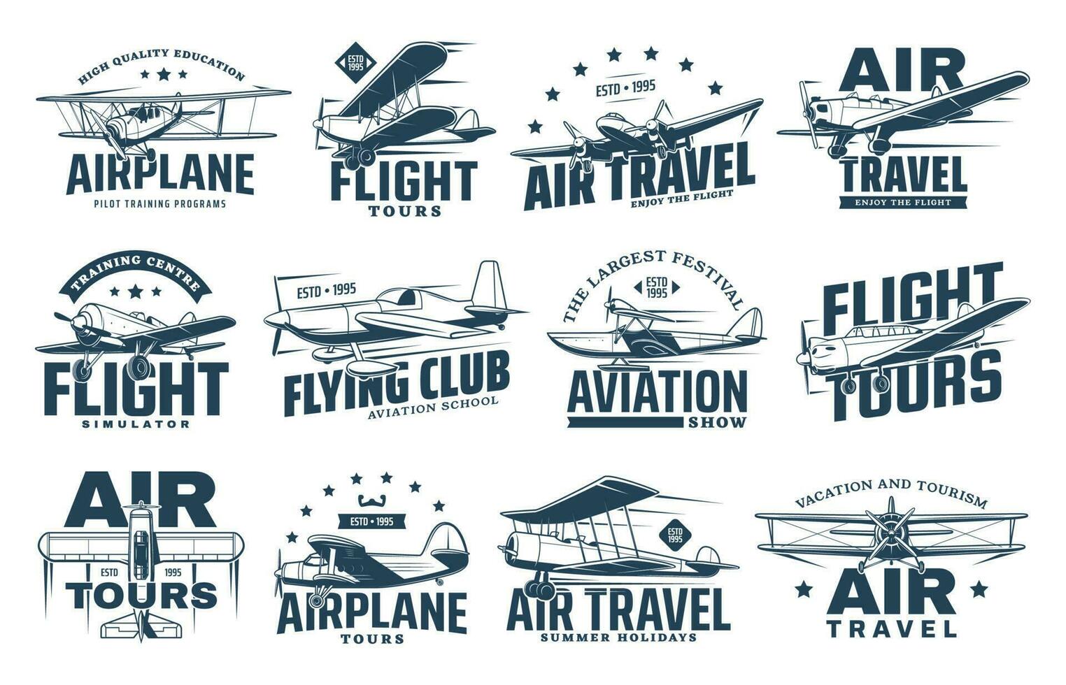 Vintage ▾ aereo isolato icone, aria viaggiare, aereo vettore