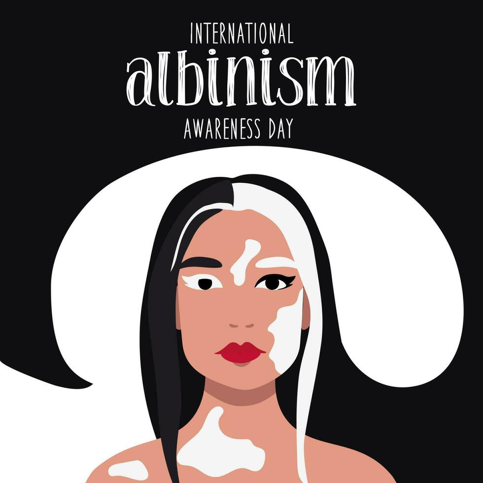 giugno 13 è il internazionale albinismo consapevolezza giorno. un' donna con parziale albinismo con dritto capelli. chiamata per solidarietà con persone sofferenza a partire dal albinismo. stilizzato nero e bianca vettore grafica