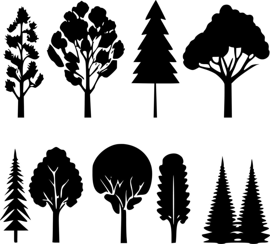 alberi - nero e bianca isolato icona - vettore illustrazione