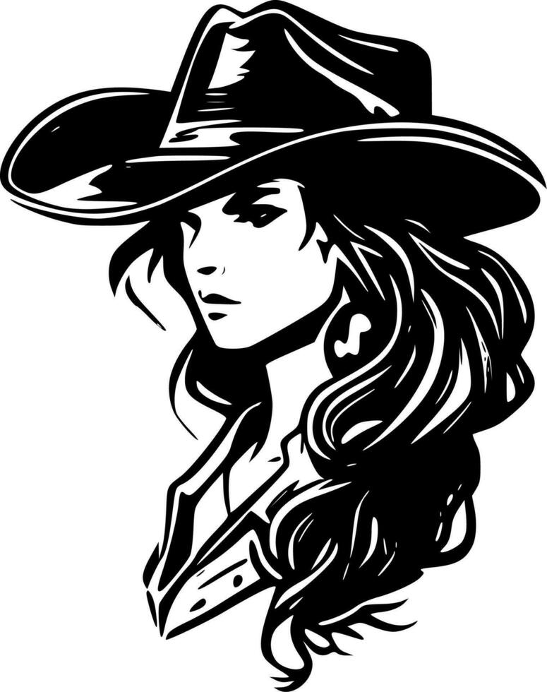 cowgirl - nero e bianca isolato icona - vettore illustrazione