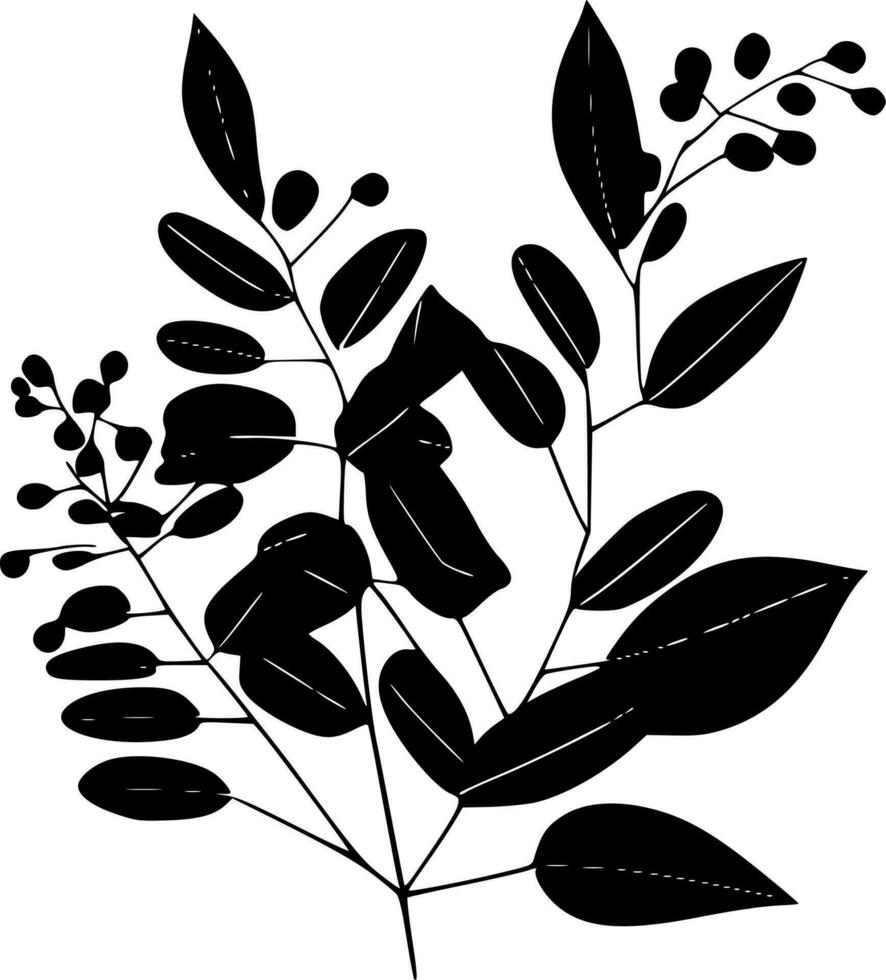 eucalipto - nero e bianca isolato icona - vettore illustrazione