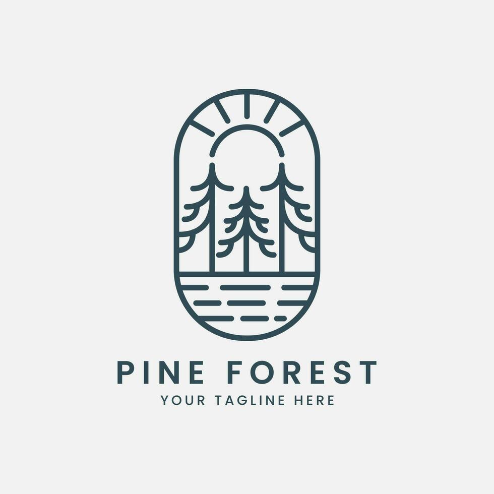pino albero foresta logo linea arte vettore con emblema modello illustrazione design