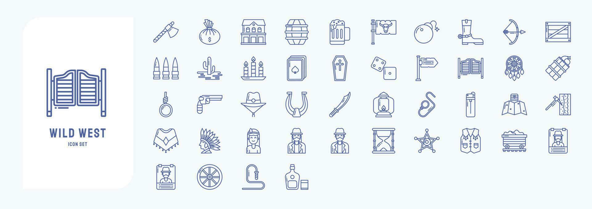 collezione di icone relazionato per selvaggio ovest e cowboy, Compreso icone piace pistola, forca, ferro di cavallo, coltello e Di Più vettore