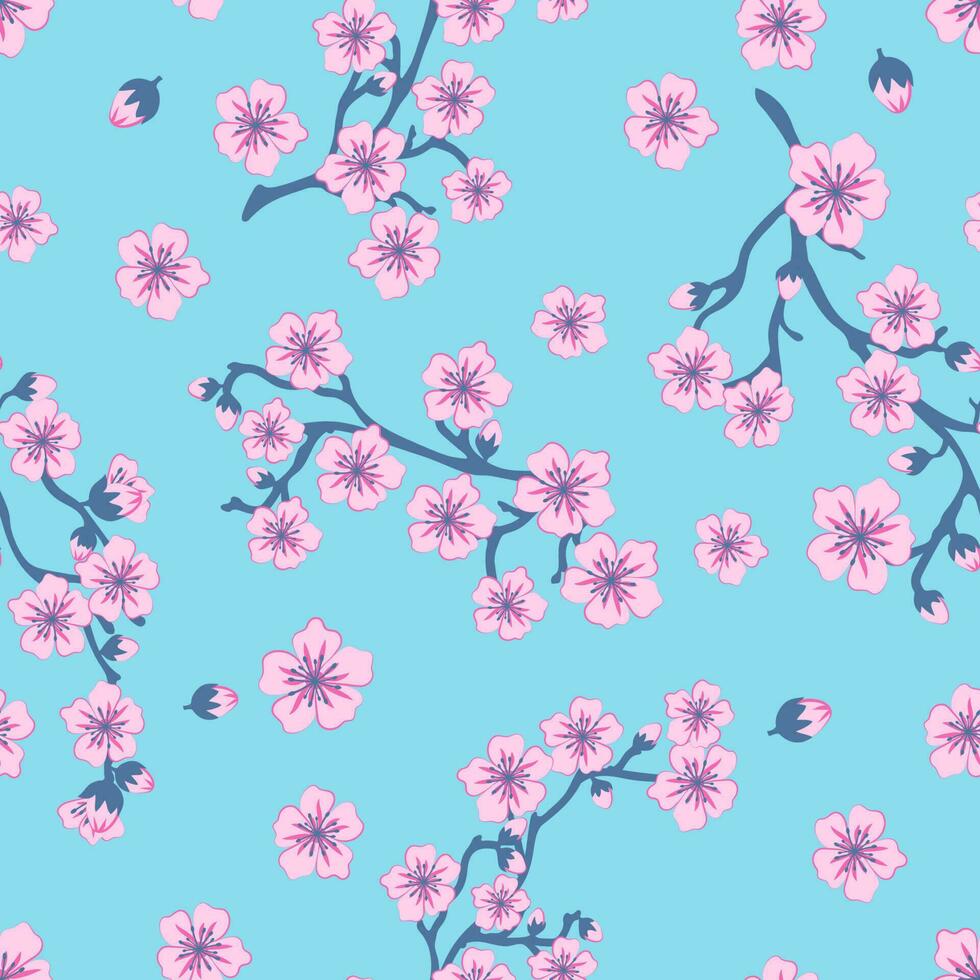 senza soluzione di continuità modello di rosa sakura fiori su un' blu sfondo. vettore