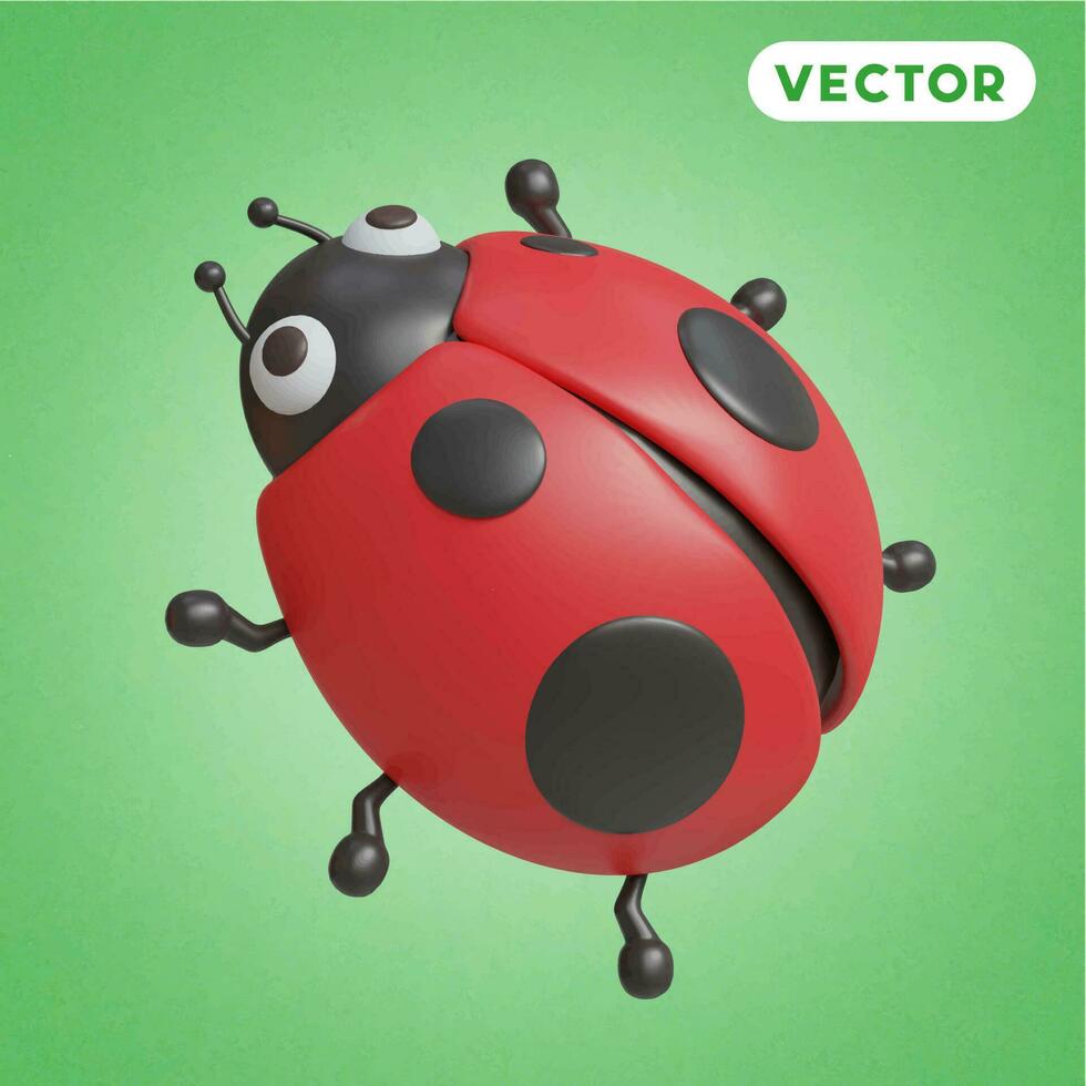 coccinella 3d vettore icona impostare, su un' verde sfondo