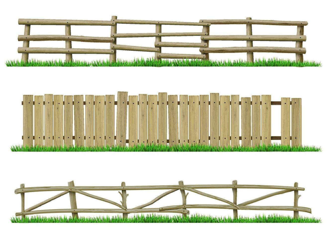 impostato di Vintage ▾ di legno recinzioni fatto di rami vettore