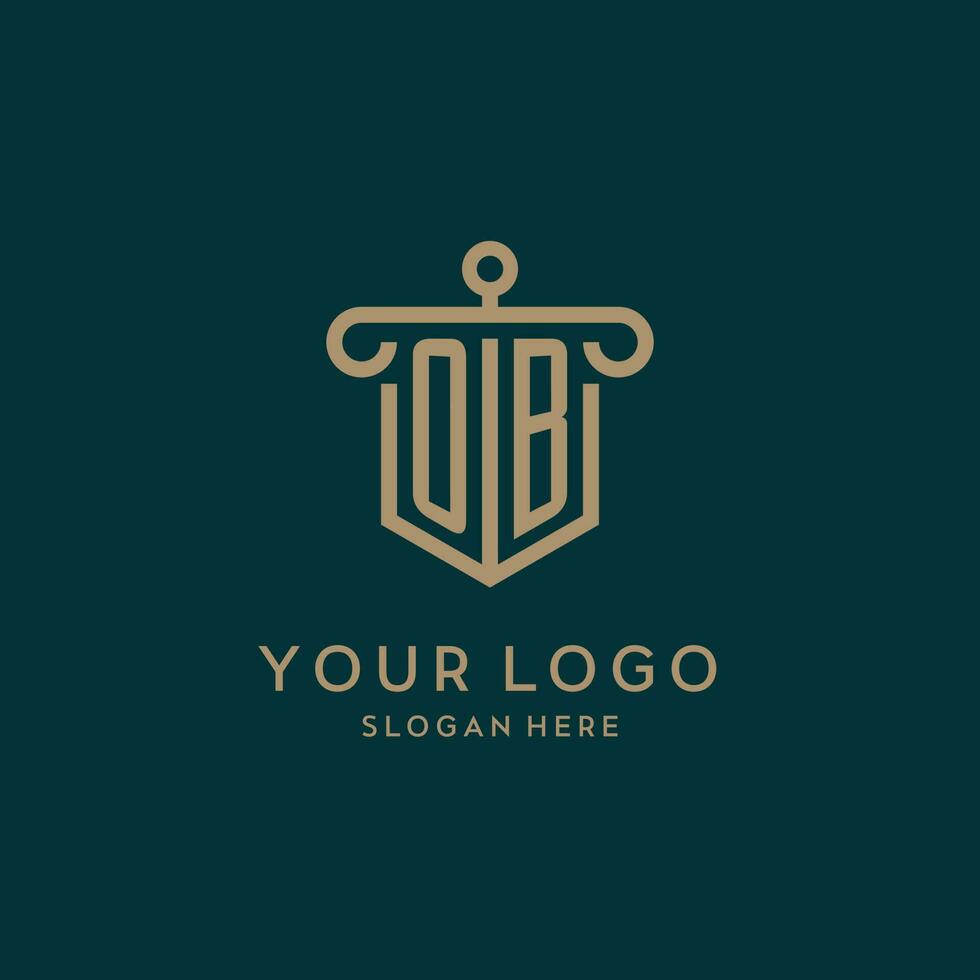 ob monogramma iniziale logo design con scudo e pilastro forma stile vettore