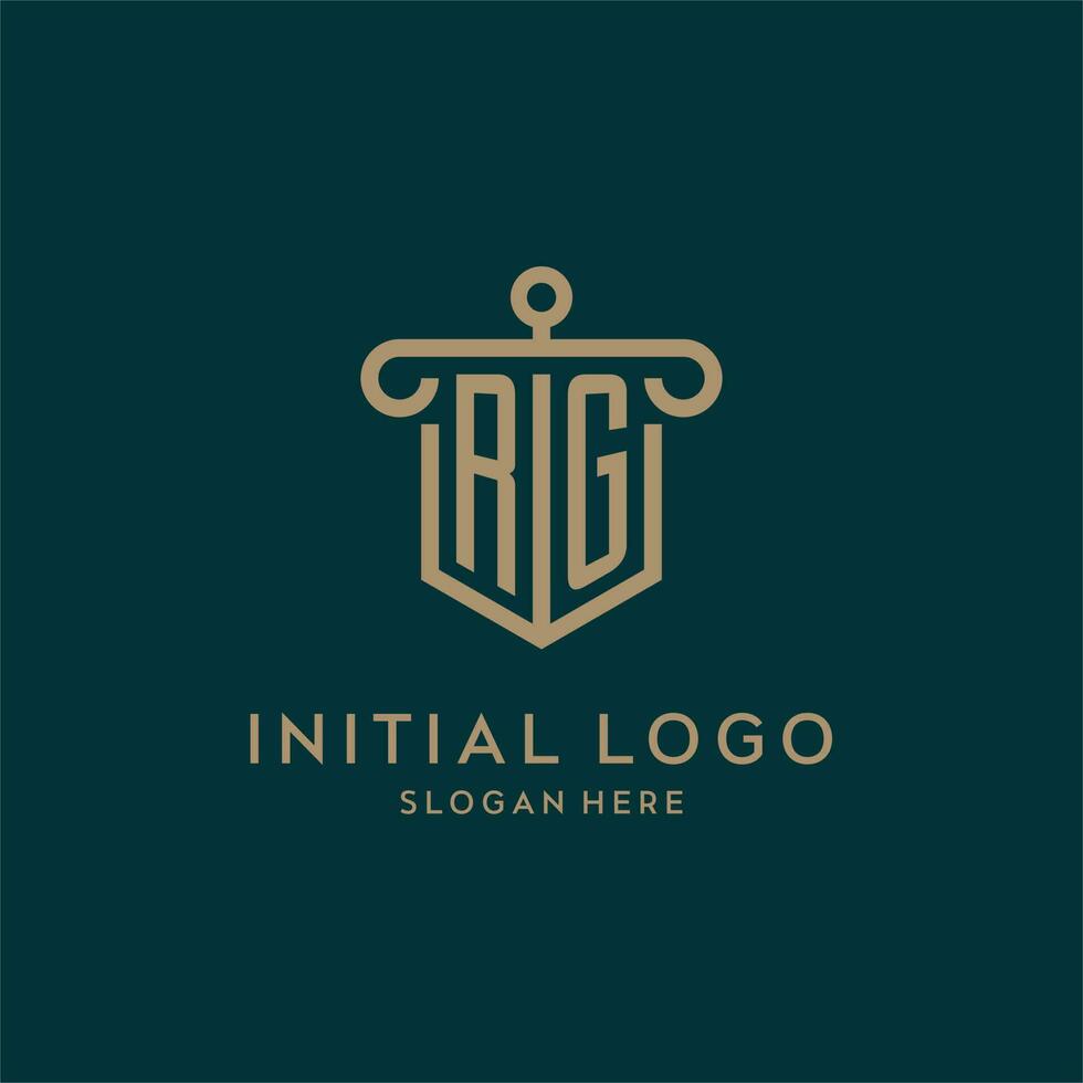 rg monogramma iniziale logo design con scudo e pilastro forma stile vettore