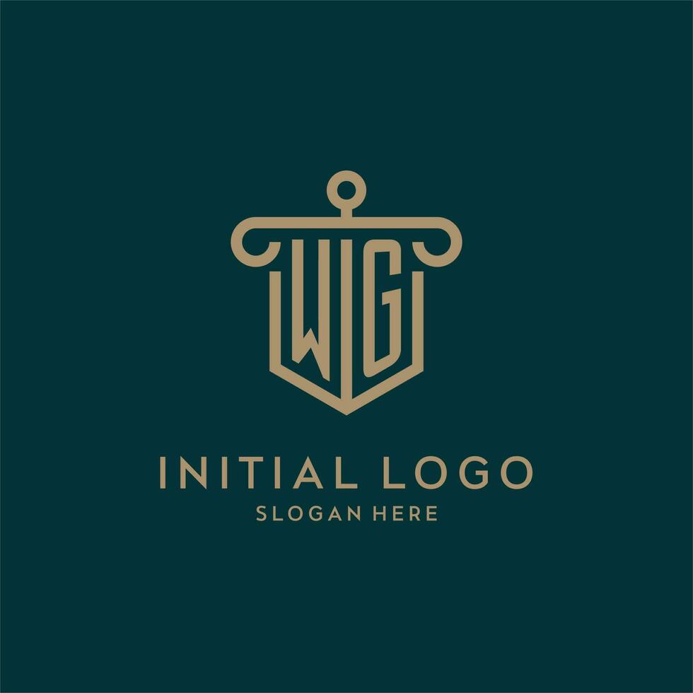 wg monogramma iniziale logo design con scudo e pilastro forma stile vettore