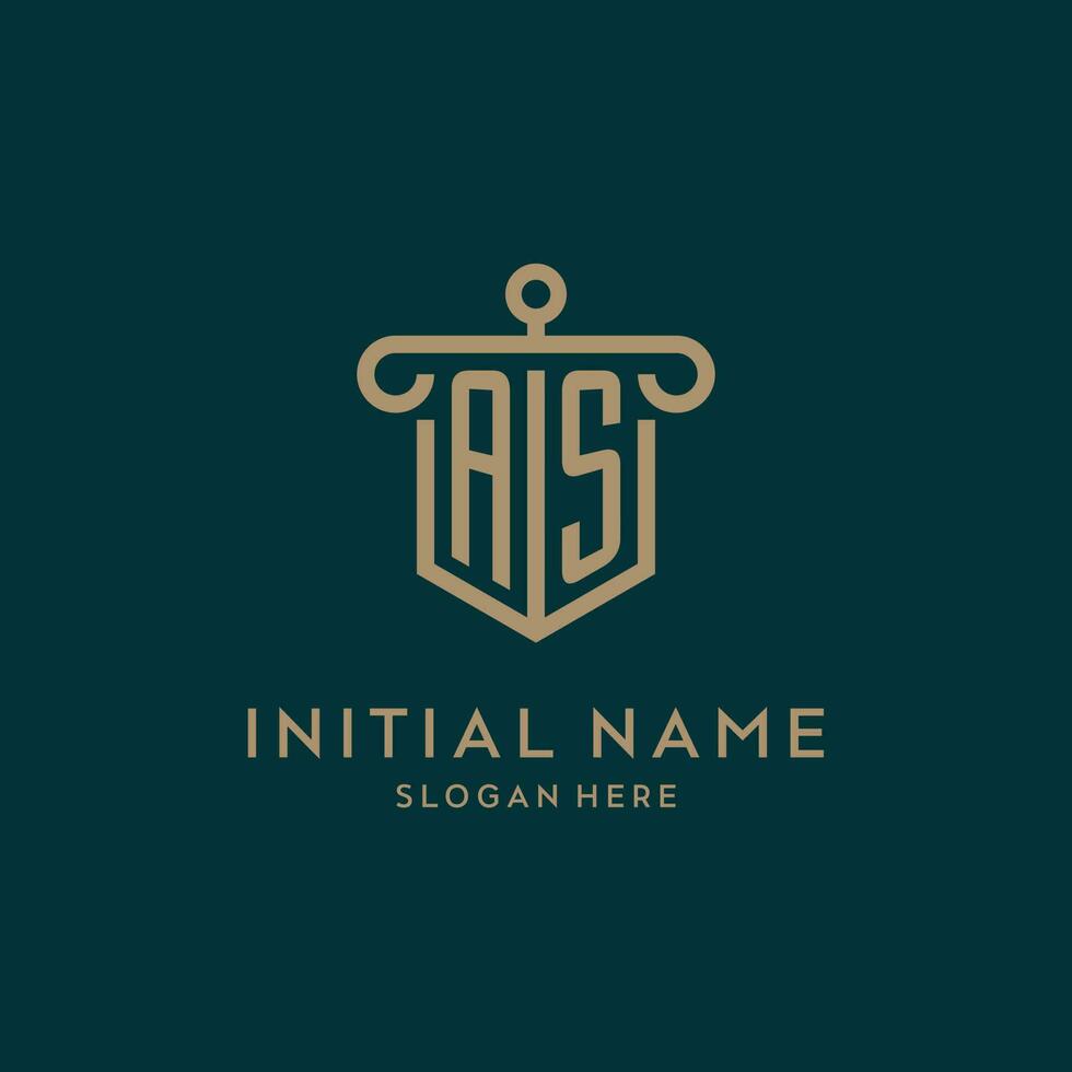 come monogramma iniziale logo design con scudo e pilastro forma stile vettore