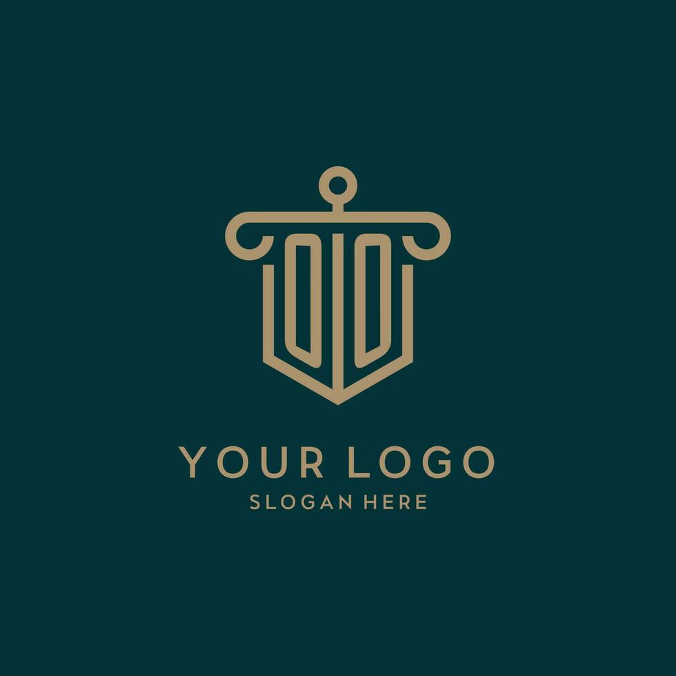 oo monogramma iniziale logo design con scudo e pilastro forma stile vettore