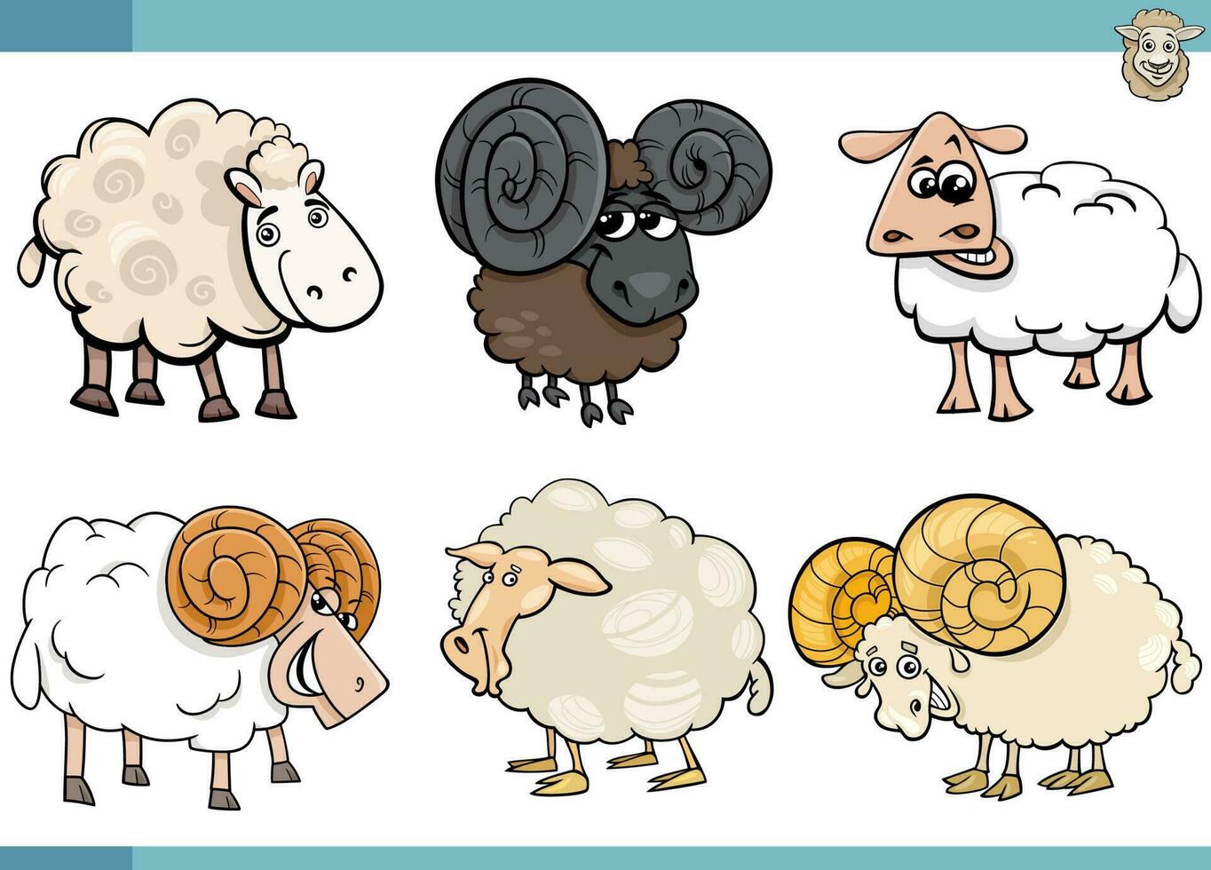 cartone animato pecora azienda agricola animali comico personaggi impostato vettore