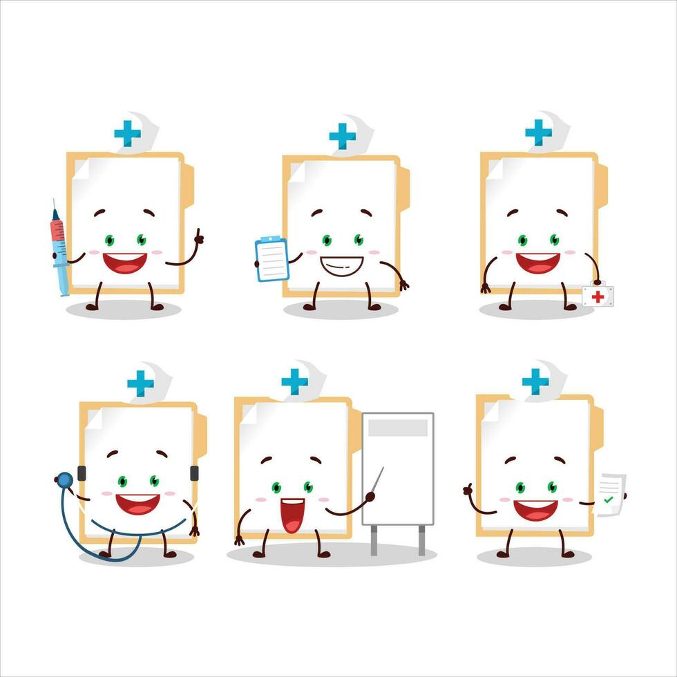 medico professione emoticon con Marrone manila cartella cartone animato personaggio vettore