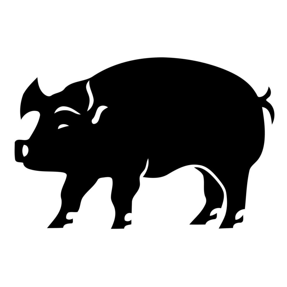 animale mammifero maiale nero e bianca silhouette vettore